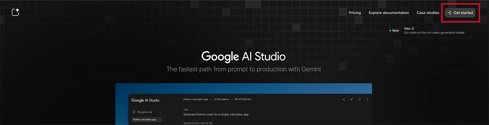Google AI Studio公式サイトイメージ